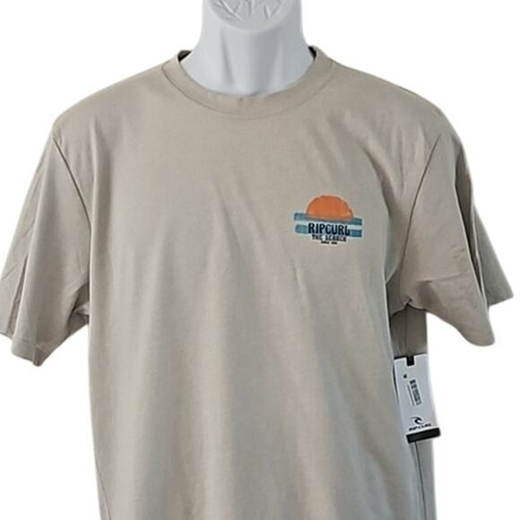 Rip Curl Men's Relaxed Fit Graphic T-Shirt - Size M, Beige, Surf Beach Logo Tee - Picture 4 of 8